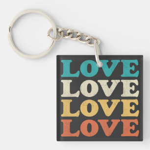 70s Liefde Retro Distressed Repeat Type Sleutelhanger