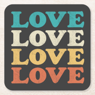 70s Liefde Retro Distressed Repeat Type Vierkante Kartonnen Onderzetter