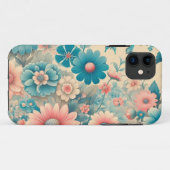 70s Meadow Blauw & Roze Bloemen Case-Mate iPhone Case (Achterkant (horizontaal))