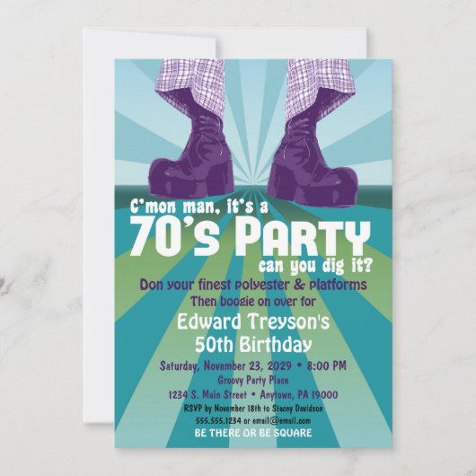 70s Partij Uitnodiging 1970s Disco Birthday (Voorkant)