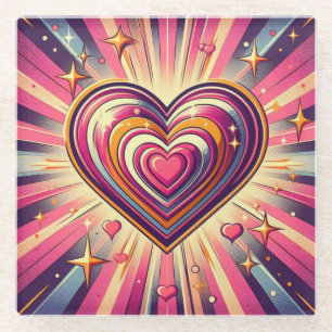 70s pop kunst hart/Valentijnse Glazen Onderzetter
