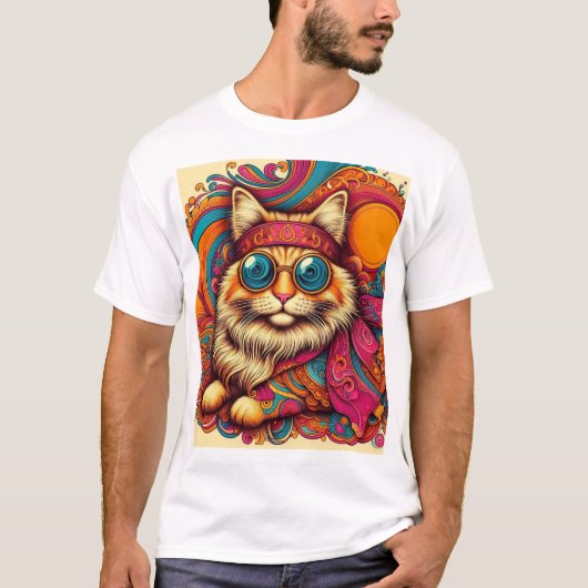 70's psychedelic cat t-shirt (Voorkant)