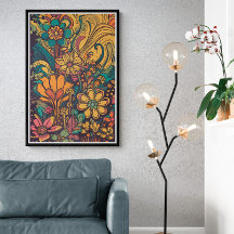 70s Psychedelic Flowers AI Art | Kleurrijke retrot