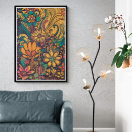 70s Psychedelic Flowers AI Art | Kleurrijke retrot Poster