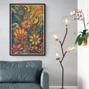 70s Psychedelic Flowers AI Art   Kleurrijke retrot Poster
