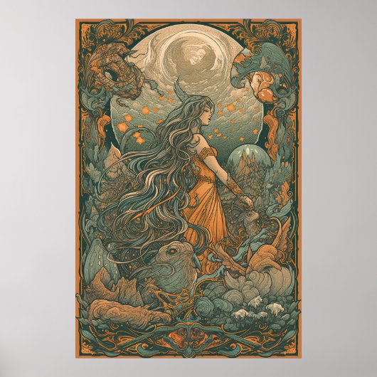 70s Psychedelic Hippie Chick AI Art | Retro Poster (Voorkant)