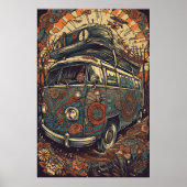 70s Psychedelic Hippie Van Retro AI Art Poster (Voorkant)