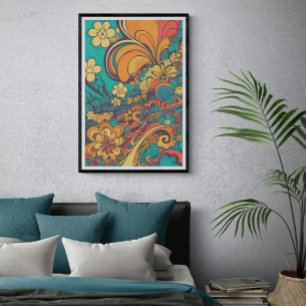 70s Psychedelic Retro Flower AI Art   VINTAGE Poster