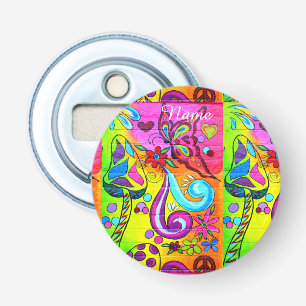 70's psychedelische kleurrijke Thunder_Cove Button Flesopener