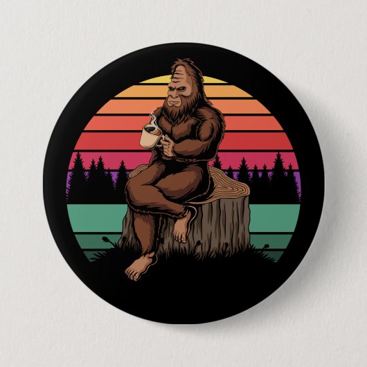 70s Retro Bigfoot & koffie Ronde Button 7,6 Cm (Voorkant)