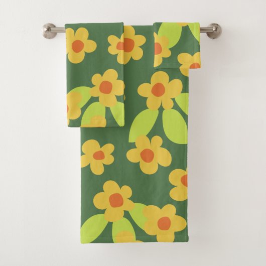 70s retro bloemen badhanddoekset bad handdoek (Insitu)