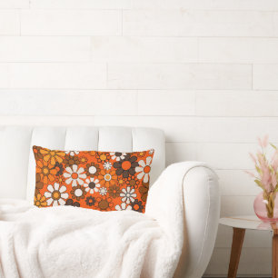 70s Retro Bloemendecor Bruin Oranje Boho Sfeerdeco Kussen