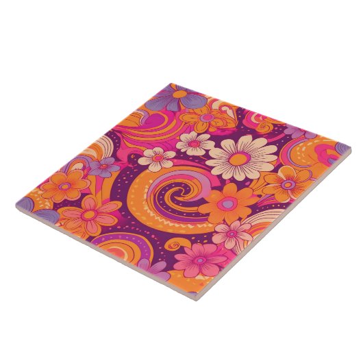 70s retro-bloemtiel tegeltje (Zijkant)