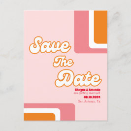 70s Retro blos roze oranje groovy save the date Aankondigingskaart