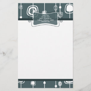 70's Retro Blue Squares Letterhead Stationery Briefpapier