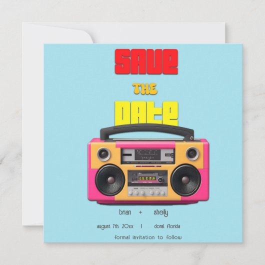 70s Retro Boombox Bewaar de datum aankondiging Kaa (Voorkant)