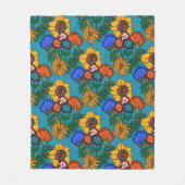 70s Retro Floral Blue Sierkussen Fleece Deken (Voorkant)