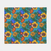 70s Retro Floral Blue Sierkussen Fleece Deken (Voorkant (Horizontaal))