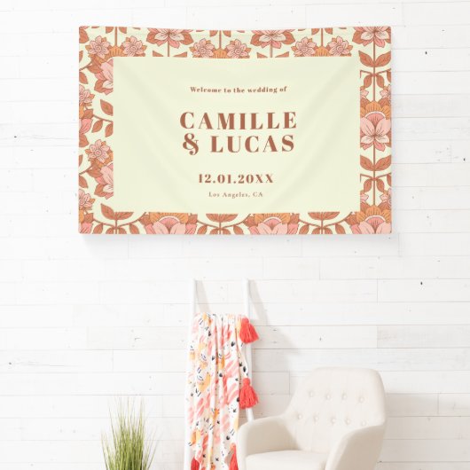 70s Retro Geïnspireerd Bruiloft Welkomstbord Spandoek (Insitu)