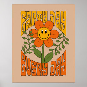 70's Retro glimlende Daisy Flower Poster