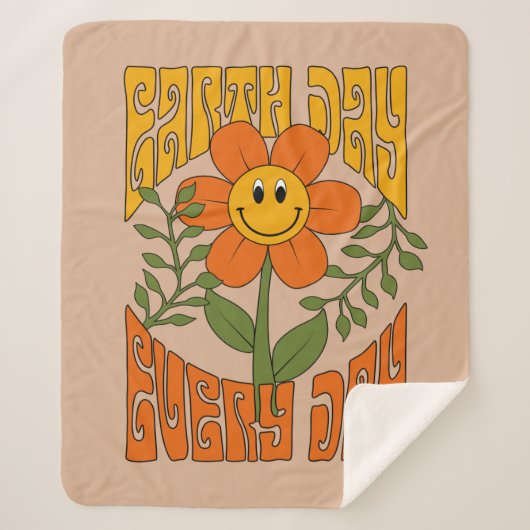 70's Retro glimlende Daisy Flower Sherpa Deken (Voorkant)