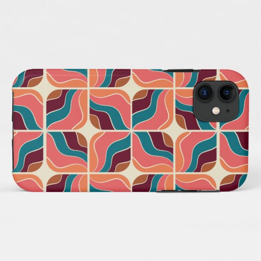 70s retro golvende geometrische bladeren Case-Mate iPhone case (Achterkant (horizontaal))