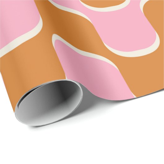 70s retro  golvy patroon in goud en roze cadeaupapier (Rol Hoek)