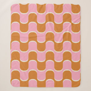 70s retro golvy patroon in goud en roze sherpa deken
