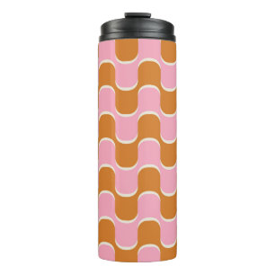 70s retro golvy patroon in goud en roze thermosbeker