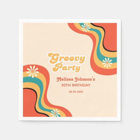 70s Retro Groovy Party Daisies Bloem Verjaardag Servet (Voorkant)