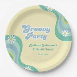 70s Retro Groovy Party Daisies Gele Verjaardag Papieren Bordje