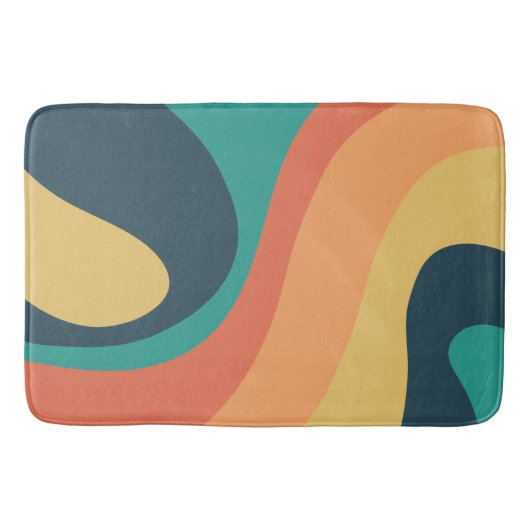 70s Retro Groovy Pattern Blauwgroen, Oranje, geel Badmat (Voorkant)