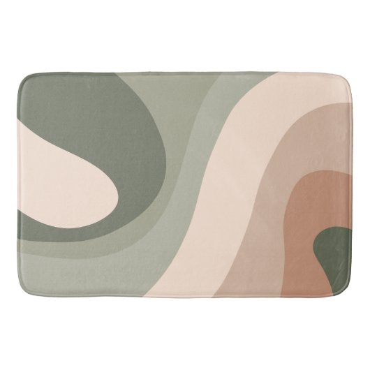 70s Retro Groovy Pattern Green, Peach, Cream Badmat (Voorkant)