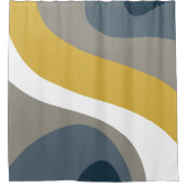 70s Retro Groovy Pattern Navy, Mustard, Grey Douchegordijn (Voorkant)