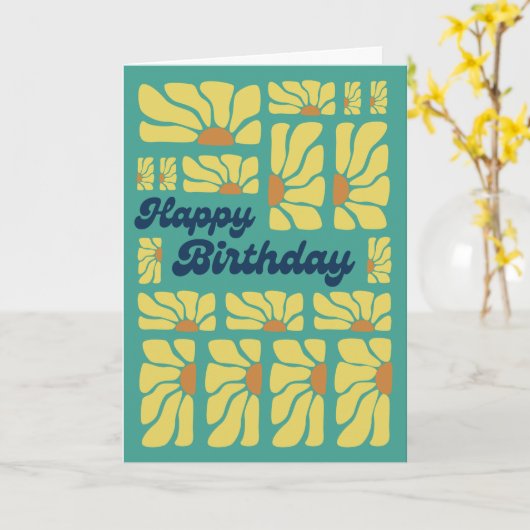 70s Retro Groovy Psychedelic Hippy Flower Verjaard Kaart (Gele Bloem)