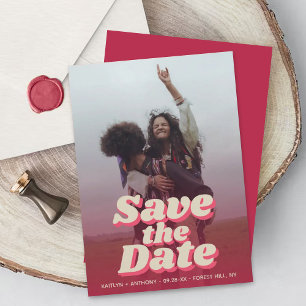 70's Retro Groovy Viva Magenta Foto Wedding Save The Date