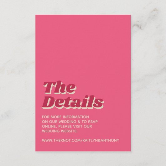 70's Retro Groovy Viva Magenta Wedding Detail Informatiekaartje (Voorkant)