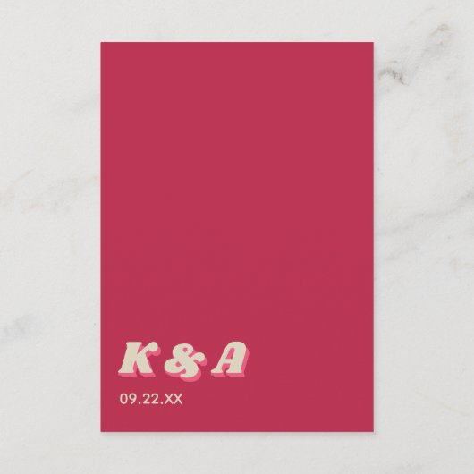 70's Retro Groovy Viva Magenta Wedding Detail Informatiekaartje (Achterkant)