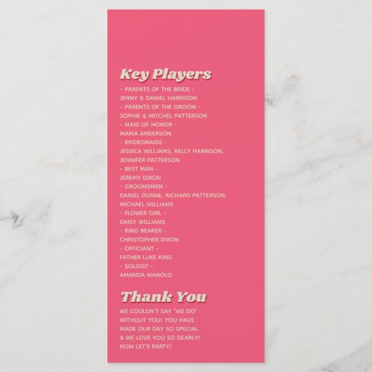 70's Retro Groovy Viva Magenta Wedding Programma (Achterkant)