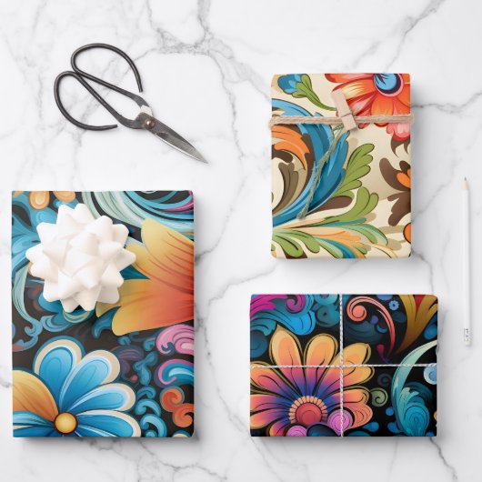  70s Retro Hippie Style Flower Power Boho Inpakpapier Vel (Voorkant)