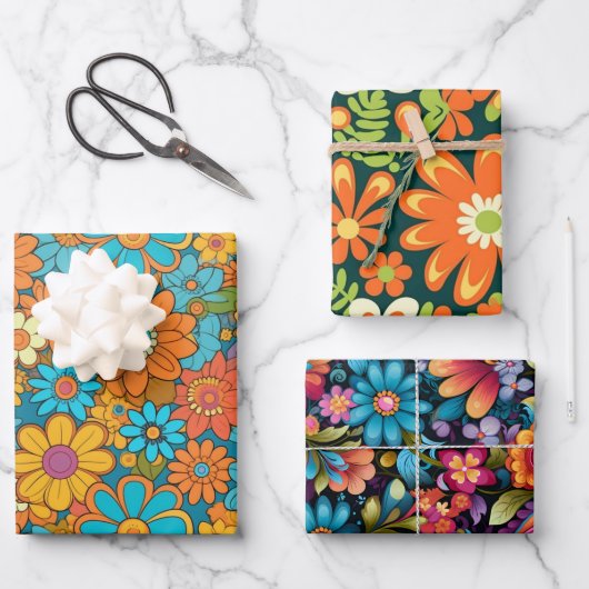 70s Retro Hippie Style Flower Power Boho Inpakpapier Vel (Voorkant)