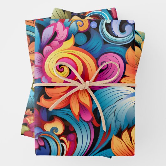 70s Retro Hippie Style Flower Power Boho Inpakpapier Vel (In situ)