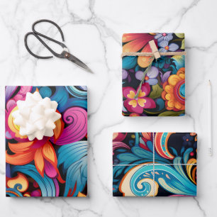  70s Retro Hippie Style Flower Power Boho Inpakpapier Vel