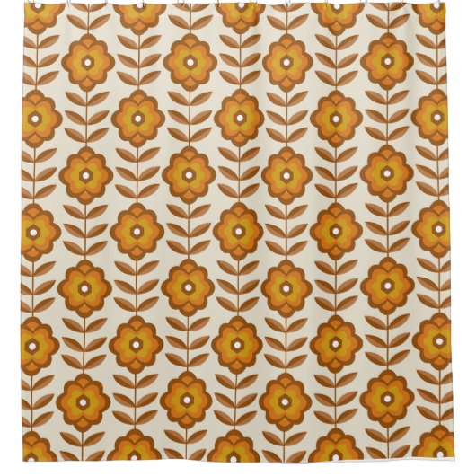 70s Retro Mid-Century Floral Pattern Douchegordijn (Voorkant)