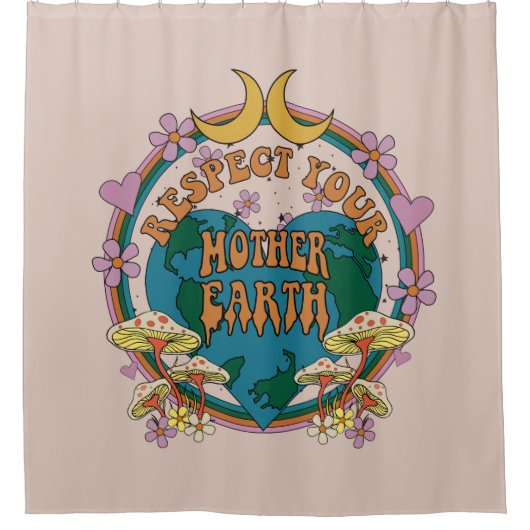 70's Retro Moeder Aarde Grafisch Douchegordijn (Voorkant)