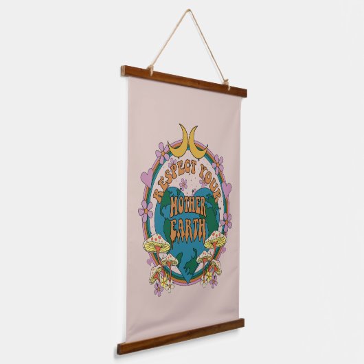 70's Retro Moeder Aarde Grafisch Hangend Wandkleed (Gebogen)