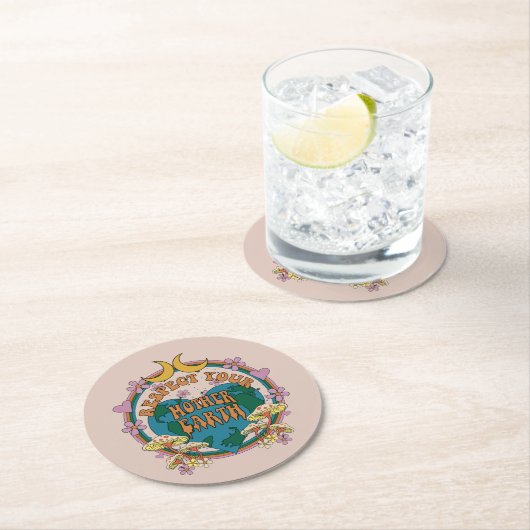 70's Retro Moeder Aarde Grafisch Ronde Kartonnen Onderzetter (Insitu)