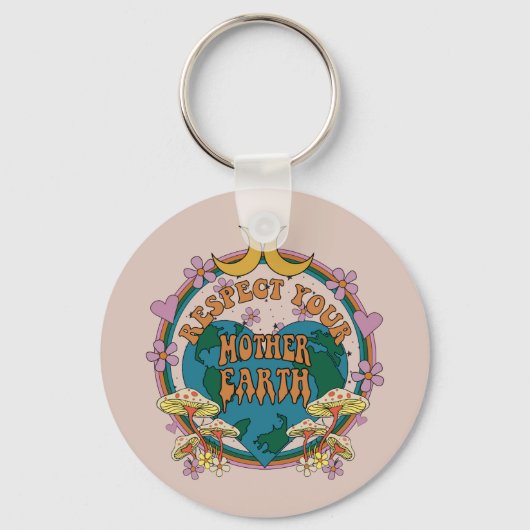 70's Retro Moeder Aarde Grafisch Sleutelhanger (Voorkant)