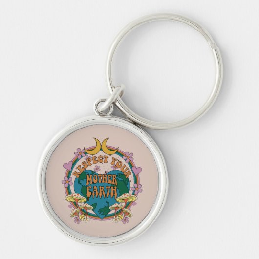 70's Retro Moeder Aarde Grafisch Sleutelhanger (Voorkant)