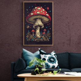 70s Retro-paddenstoel AI Art | Psychedelic  Poster